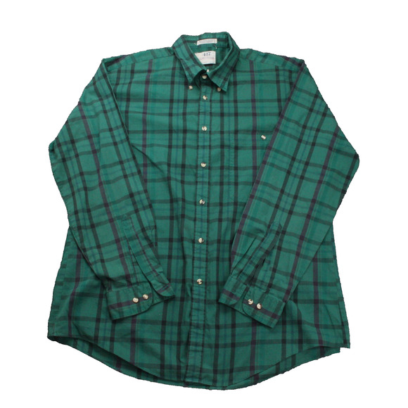 Van Heusen 417 Vintage Green Plaid Dress Shirt Single Needle Tailoring Large - Picture 1 of 13